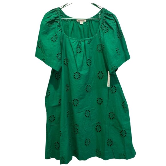 Free Assembly Women's Square Neck Eyelet Mini Dress Green Size XS NEW - Picture 2 of 9